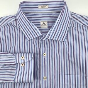 Peter‎ Millar Mens XXL Contemporary Fit Striped Long Sleeve Shirt Blue w/ Purple